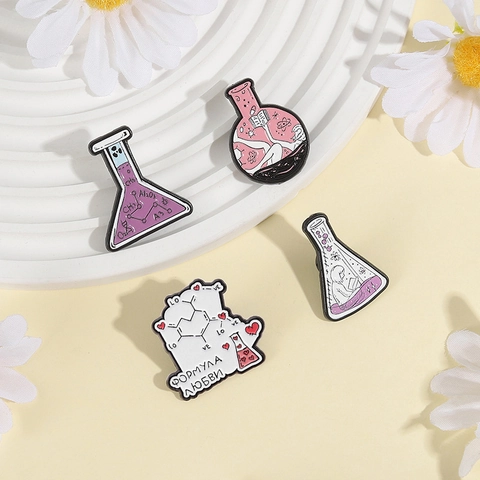 Creative Chemistry Series Enamel Brooch Pin Set Science Lab Beaker Flask Badge Alloy Lapel Pin For Science Lovers Student Gift