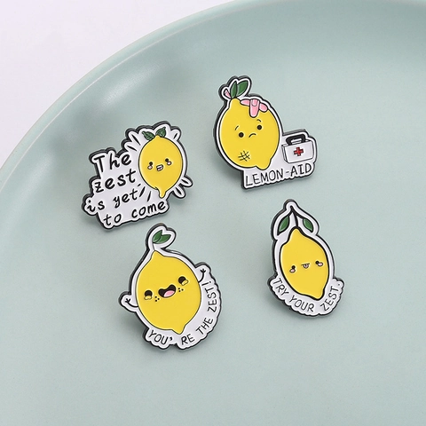 Cartoon Lemon Enamel Pin Funny Fruit Brooch Zinc Alloy Badge For Women Denim Jacket Bag Decor Puns Jewelry