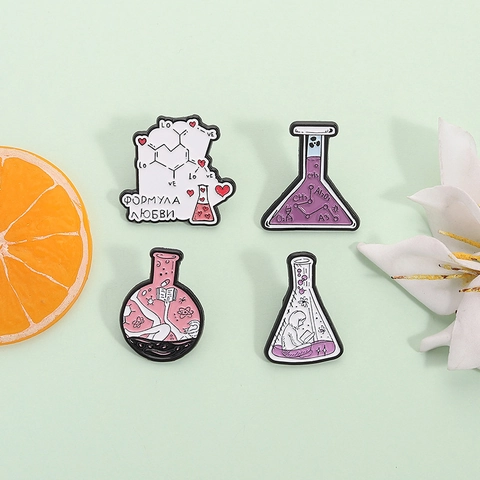 Creative Chemistry Series Enamel Brooch Pin Set Science Lab Beaker Flask Badge Alloy Lapel Pin For Science Lovers Student Gift