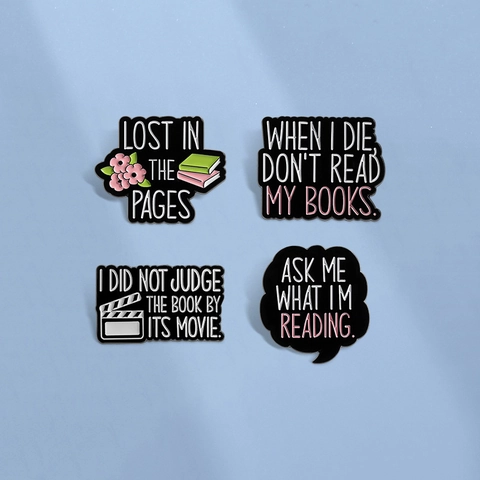 Literary Book Theme Enamel Pin Brooches Lost In The Pages Quote Accessory For Book Lovers Reading Literary Alloy Jewelry Decoration