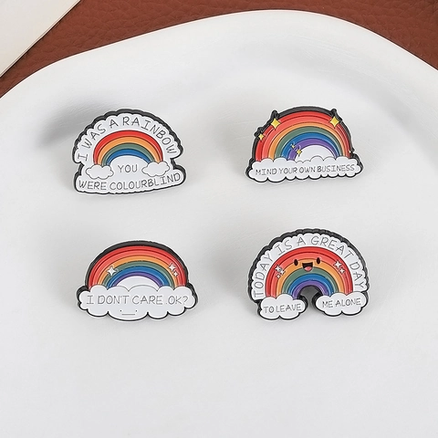 Broche en Émail Arc-en-Ciel en Alliage de Zinc Slogan Nuage Badge Décoratif Accessoire pour Sac à Dos Vêtements Unisexe