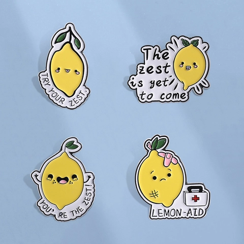 Cartoon Lemon Enamel Pin Funny Fruit Brooch Zinc Alloy Badge For Women Denim Jacket Bag Decor Puns Jewelry