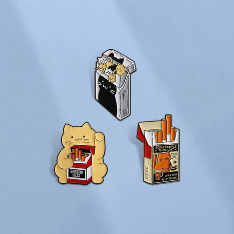 Creative Cartoon Cat Cigarette Box Enamel Pin Zinc Alloy Funny Animal Badge Brooch For Backpack Clothing Accessories Unisex Gift