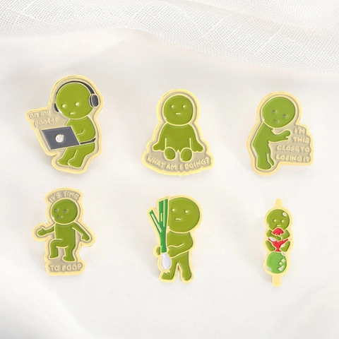 Broche en Émail de Personnages de Dessins Animés Verts Humoristiques en Alliage Badges de Mèmes Amusants pour Sacs à Dos Vêtements Veste Chapeau Accessoires Cadeau