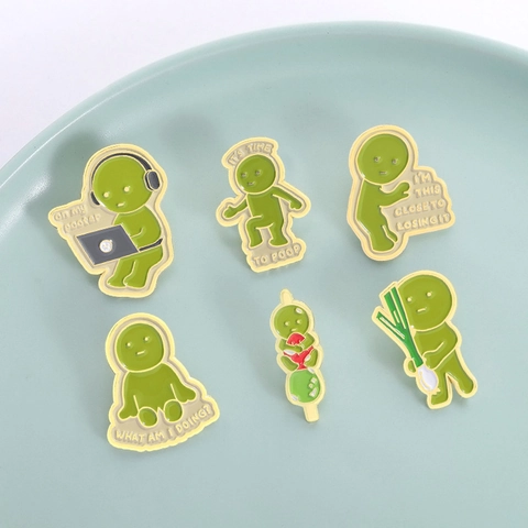 Insigne en Émail Drôle de Dessin Animé Vert Personnage Original pour Sac à Dos Accessoires de Vêtement Cadeau Amis