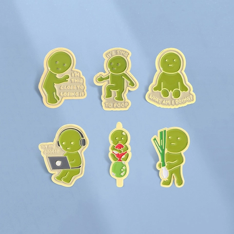Insigne en Émail Drôle de Dessin Animé Vert Personnage Original pour Sac à Dos Accessoires de Vêtement Cadeau Amis