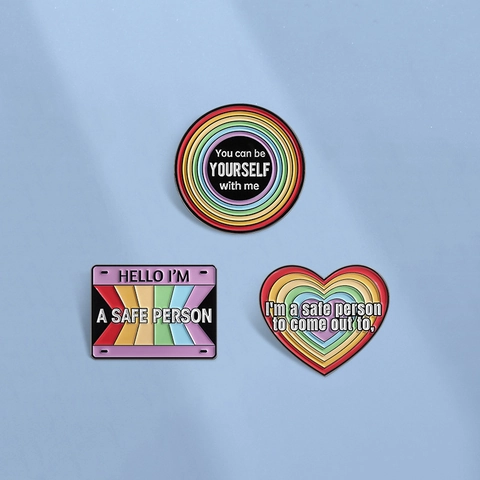 Rainbow Enamel Brooch Pin Set Zinc Alloy LGBTQ+ Ally A Safe Person Badges For Clothing Backpack Jewelry Gift Women Men
