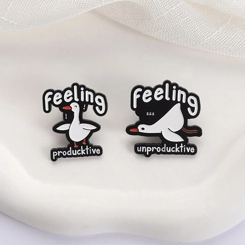 Funny Duck Enamel Pin Feeling Producktive Cartoon Goose Brooch Personality Lapel Pin Creative Badge Jewelry Accessory Gift