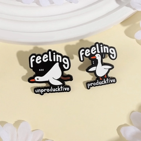 Cartoon Goose Enamel Pin Humorous Producktive Unproducktive Alloy Badge Cute Animal Brooch For Backpack Jacket Decoration