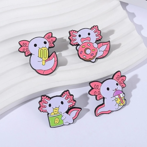 Cute Cartoon Axolotl Enamel Pin Kawaii Animal Food Series Alloy Badge For Clothes Backpack Decoration Gift For Women Kids