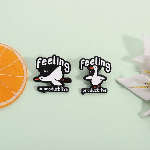 Cartoon Goose Enamel Pin Humorous Producktive Unproducktive Alloy Badge Cute Animal Brooch For Backpack Jacket Decoration