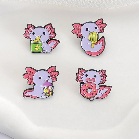 Mignonne Broche en Émail Axolotl Violette Épinglette Animale Dessin Animé Bijoux en Alliage Laqué pour Vêtements Unisexe Sac à Dos