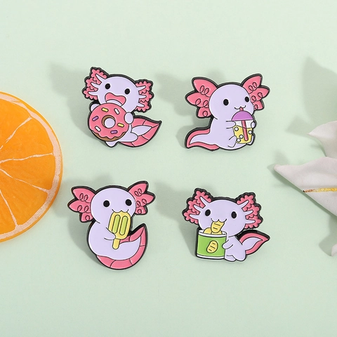 Cute Cartoon Axolotl Enamel Pin Kawaii Animal Food Series Alloy Badge For Clothes Backpack Decoration Gift For Women Kids