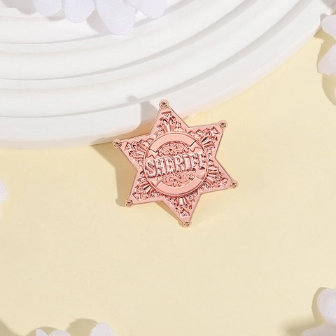 Retro Rose Gold Sheriff Badge Brooch Hexagram Star Metal Pin With Sheriff Letter For Uniform Costume Accessories