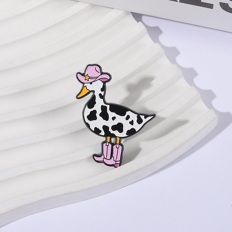 Cow Pattern Duck Brooch Pink Cowboy Hat Boots Alloy Enamel Cartoon Animal Badge Jewelry For Clothes Bags Decoration
