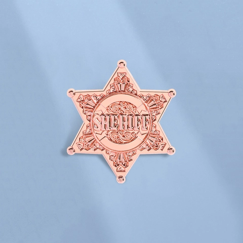 Broche Badge de Shérif en Étoile Hexagonale en Alliage de Zinc Or Rose Avec Motif en Relief Badge Métallique Décoratif Unisexe