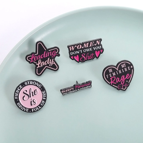 Feminist Slogan Enamel Pins Zinc Alloy Lettering Heart Star Round Badges Brooch For Women Clothes Bags Fashion Jewelry