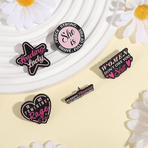 Cartoon Enamel Pin Set Feminist Slogan Brooches Alloy Heart Star Badge For Clothes Bags Jewelry Gift Unisex