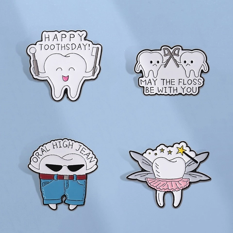 Cartoon Funny Tooth Enamel Pin Set Zinc Alloy Badge Brooch Dental Hygienist Gift Tooth Fairy Medical Jewelry Accessories For Dentist