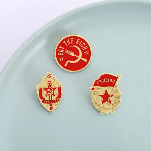 Spilla in Smalto a Tema Sovietico Retrò KGB CCCP Guardia Stella Rossa Falce Martello Motivo Spilla da Risvolto in Lega di Zinco