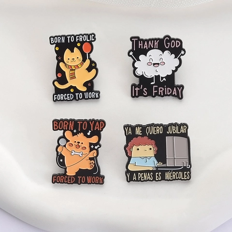 Funny Cartoon Enamel Pin Humorous Dog Cat Office Worker Cloud Brooch For Backpack Clothing Accessories Alloy Jewelry Gift For Women Men