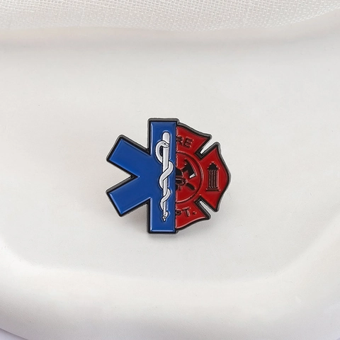 Spilla in Lega Smaltata EMS Vigili del Fuoco Croce di Malta Stella della Vita Per Soccorritori Parameditici e Vigili del Fuoco