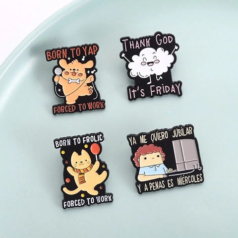 Funny Enamel Pins Cartoon Dog Cat Cloud Office Worker Lapel Badges For Backpack Hats Unisex Jewelry Accessories