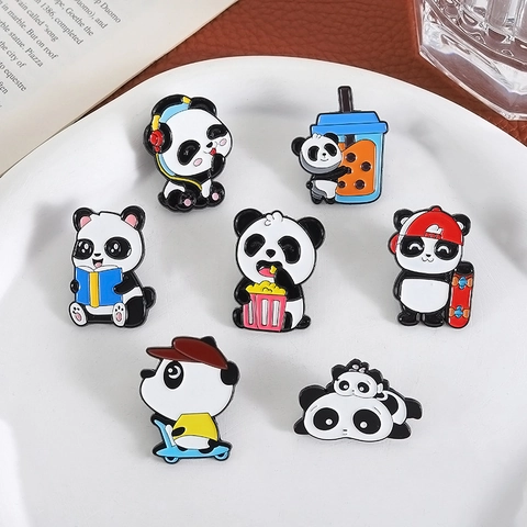 Broche de Esmalte de Panda de Dibujos Animados Lindo Animal de Aleación de Zinc Insignia Para Mochila Decoración de Ropa