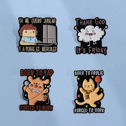 Funny Enamel Pins Cartoon Dog Cat Cloud Office Worker Lapel Badges For Backpack Hats Unisex Jewelry Accessories