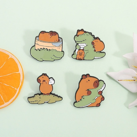Épingle en Émail Mignonne Capybara Et Crocodile en Alliage Laqué Broche Animale pour Sac à Dos Veste Vêtement Bijoux Créatifs Décoration Cadeau