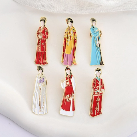 Chinese Character Enamel Brooch Pin Red Chamber Alloy Lacquer Metal Badge For Clothes Backpack Accessories Jewelry Gift