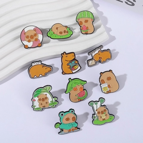 Lindo Pin De Esmalte Capibara Broche De Aleación Dibujos Animados Animales Serie De Verano Insignia Para Mochila Ropa Sombreros Joyería Regalo