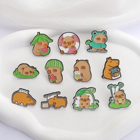Süßes Cartoon Wasserschwein Emaille Pin Legierung Brosche Sommer Wassermelone Lotusblatt Abzeichen Zubehör Für Rucksack Kleidung
