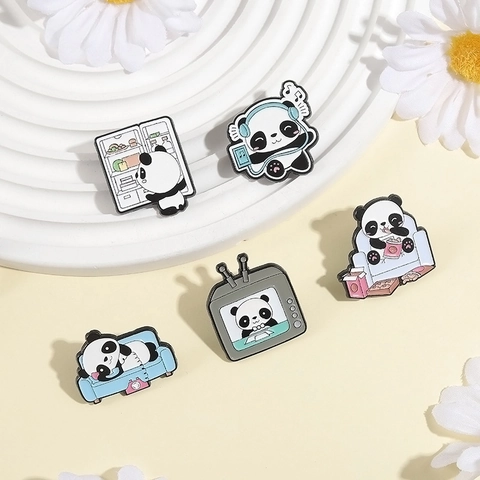 Süße Cartoon Panda Emaille Pin Set Legierung Abzeichen Für Rucksack Kleidung Dekoration Tier Brosche Schmuck Für Kinder Damen Herren
