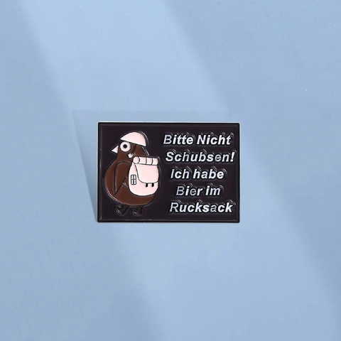 Funny Cartoon Bird Enamel Pin Humorous German Text Slogan Badge Zinc Alloy Jewelry For Backpack Clothes Hats Unisex Accessory Gift