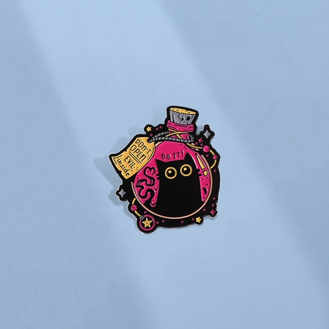 Broche de Esmalte de Gato Negro en Botella de Poción Mágica Insignia de Aleación Divertida para Ropa Mochila Joyería Regalo