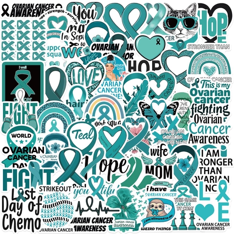Waterproof PVC Ovarian Cancer Awareness Teal Ribbon Stickers For Laptop Guitar Luggage DIY Motivational Matte Decals