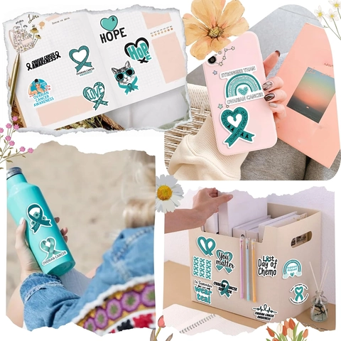 Waterproof PVC Ovarian Cancer Awareness Teal Ribbon Stickers For Laptop Guitar Luggage DIY Motivational Matte Decals
