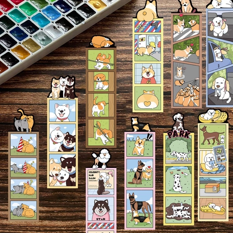 Cartoon Dog Illustration Bookmarks Cute Puppy Pattern Comic Style Cardstock Book Markers For Students Kids Reading DIY Stationery