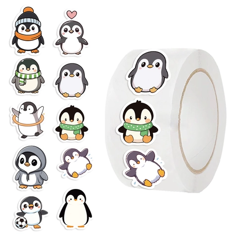 500 Pezzi Rotolo Adesivi Decorativi Pinguino Cartone Animato Carta Washi Impermeabile Decalcomanie Autoadesive Per Scrapbooking