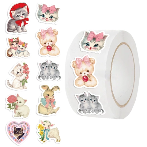 Vintage Handgetekende Washi Stickerrol Cartoon Beer Kat Konijn Lam Decoratieve Stickers Voor Dagboek Scrapbooking Cadeauverpakking