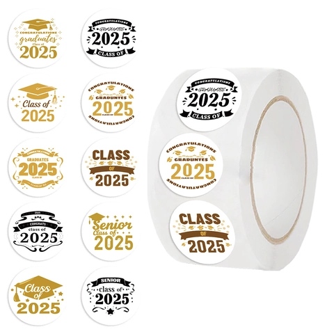 Rotolo Di Adesivi Per La Laurea Classe Del 2025 Laureati Oro Nero Bianco Etichette Per Sigilli Di Buste Tonde Decorazione Festa Laurea
