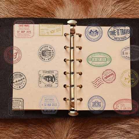 Vintage Viaggio Timbro Postale Francobollo PET Adesivi Retrò Estetici Impermeabili Decalcomanie per Scrapbooking Journaling DIY Decorativi Laptop