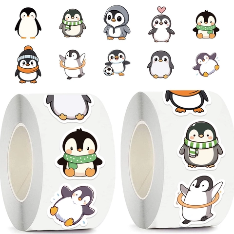 500 Pezzi Rotolo Adesivi Decorativi Pinguino Cartone Animato Carta Washi Impermeabile Decalcomanie Autoadesive Per Scrapbooking