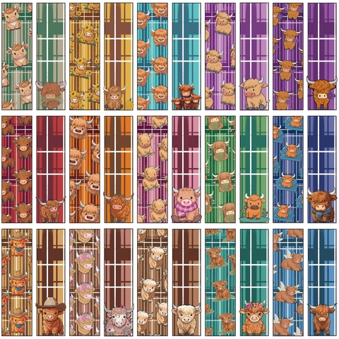 Cartoon Highland Cow Paper Bookmarks Set Scottish Plaid Patterns Vintage Aesthetic Reading Accessories For Book Lovers