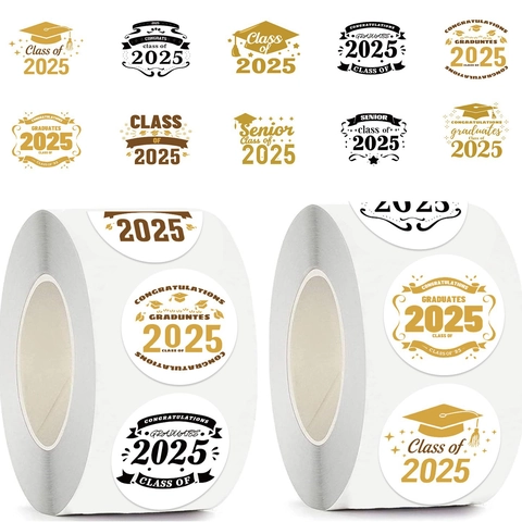 Rotolo Di Adesivi Per La Laurea Classe Del 2025 Laureati Oro Nero Bianco Etichette Per Sigilli Di Buste Tonde Decorazione Festa Laurea