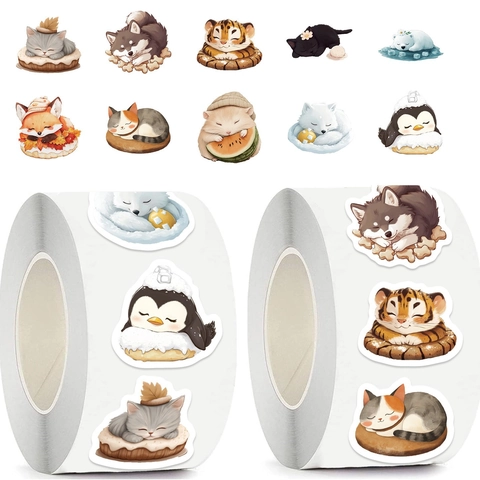 Rotolo di Adesivi in Cartone Animato Con Animali Che Dormono Carini Impermeabile Carta Washi Etichette Sigillanti Autoadesive per Scrapbooking Fai da Te