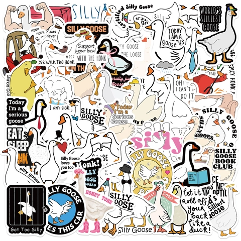 Silly Goose Cartoon Stickers Waterproof PVC Funny Meme Decals For Laptop Luggage Guitar Skateboard Water Bottle Decoration