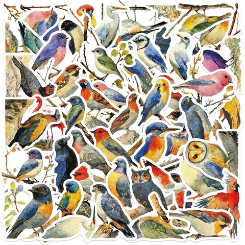 Aquarel Vogel Stickers Waterdicht PVC Decals Voor Laptop Gitaar Bagage DIY Decoratief Artistiek Handgetekende Natuurvogelpatronen