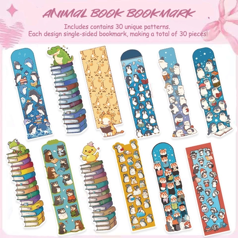 Cartoon Animal Paper Bookmarks Set For Students Reading Minimalist Hand-painted Illustration Library Stationery DIY Journal Decoration